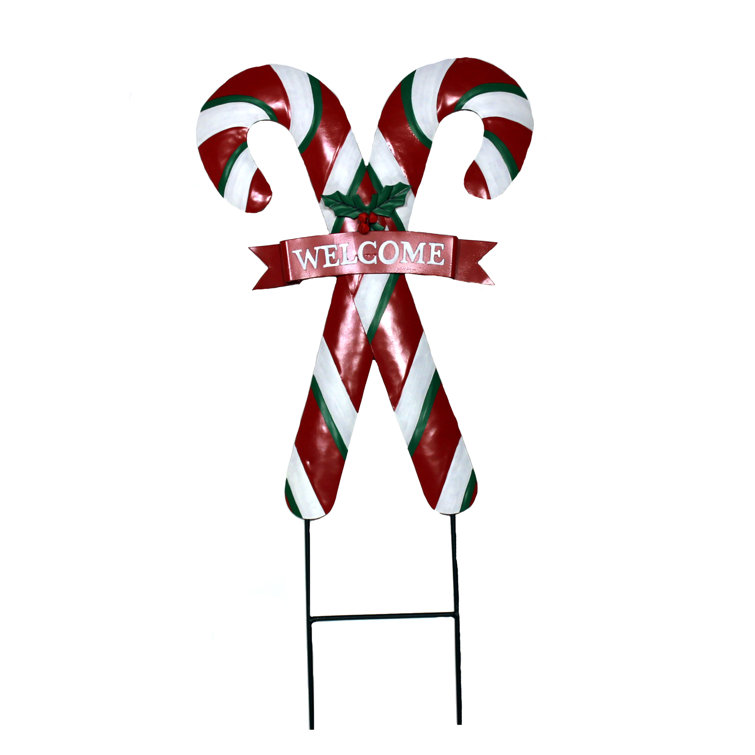 The Holiday Aisle® 27" Metal Christmas Candy Cane Outdoor Yard